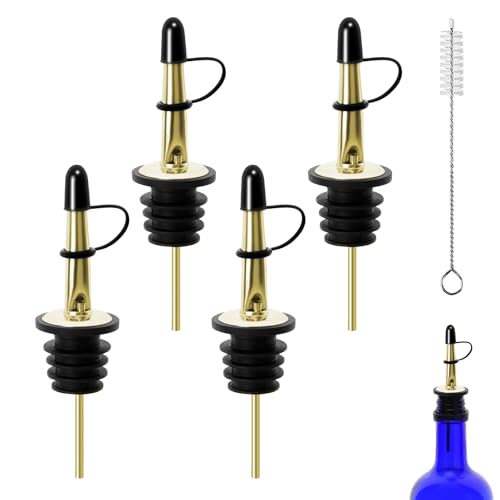 Gold Liquor Pour Spouts 4-Pack with Dust Caps, Speed & Control for Bottles