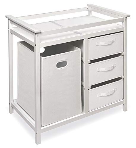 Baby Changing Table with Laundry Hamper and 3 Storage Baskets - White