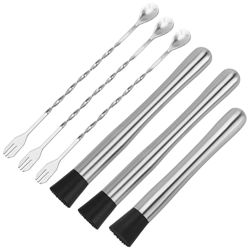 10" & 8" Cocktail Muddlers, Stainless Steel Muddler with 3 Pcs 10 inch Mixing Spoon for Lemonade Mojitos Fruit Drinks