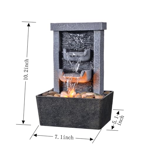 Tabletop Indoor Waterfall Fountain with LED Lights & Natural River Rocks