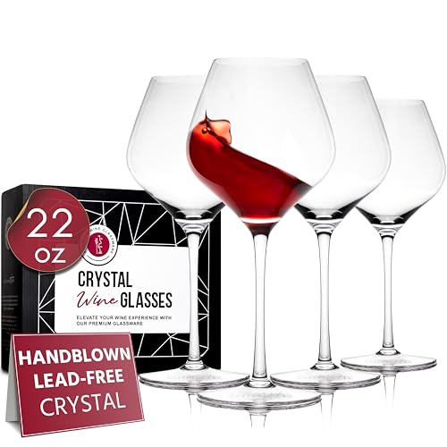 22 Oz Crystal Wine Glasses - Set of 4 Hand Blown Elegant Stemware