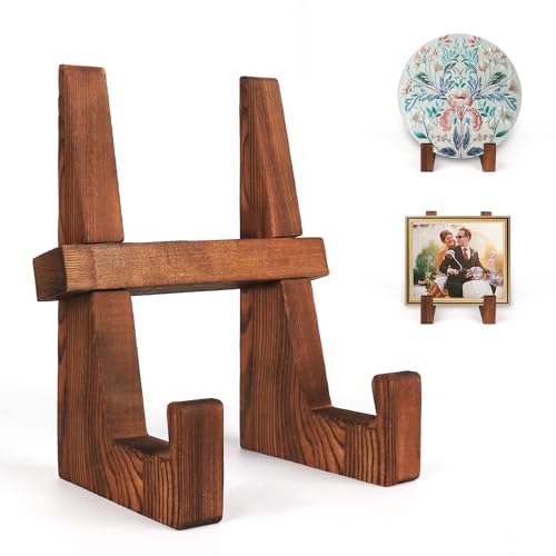 8.8-Inch Rustic Wooden Plate Stand for Display, Picture Frame Easel