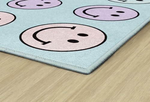 Pastel Rainbow Smiley Face Classroom Area Rug - 7'6" x 12', Seats 28