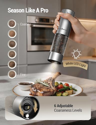 Electric Salt and Pepper Grinder Set, Rechargeable 110ml Mill with LED Light