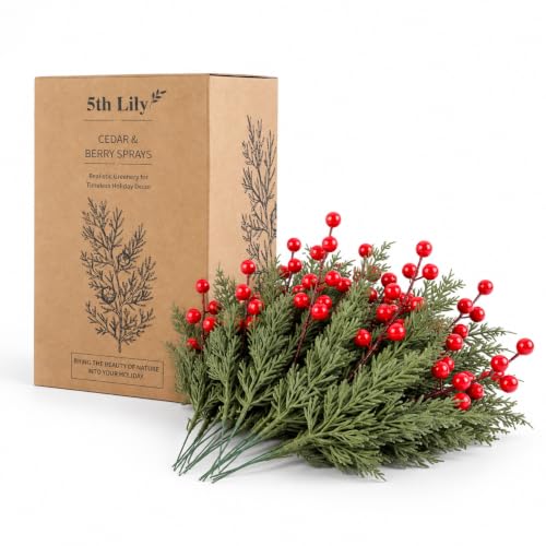 45 Pcs Christmas Cedar Picks 10.5" with Red Berry - Style 2# by 5th LILY