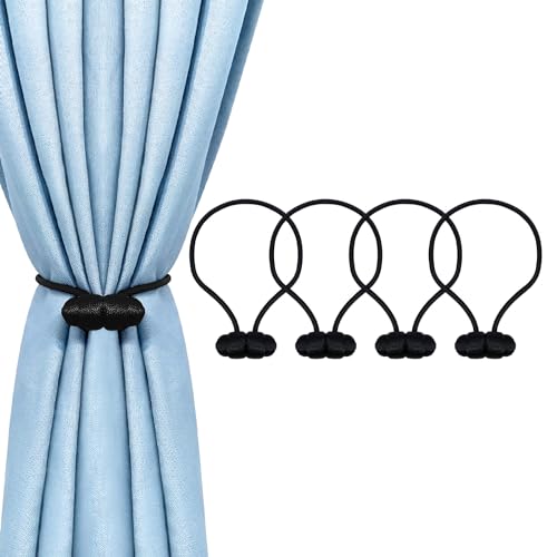 Magnetic Curtain Tiebacks - 4 Pack Black Boho Drapery Holdbacks