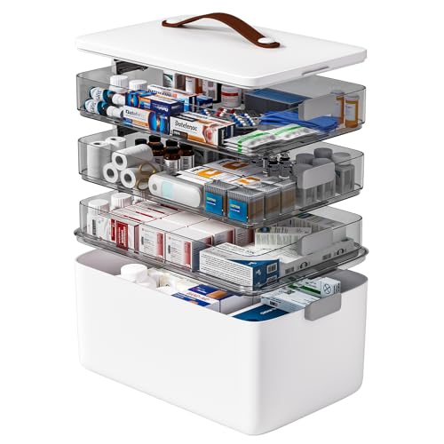 4-Tier Portable Medicine Storage Box with Removable Tray and Handle