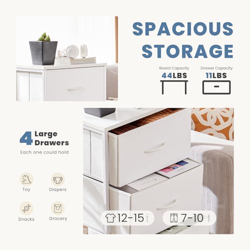 4-Drawer Nightstand with Fabric Bins and Wood Top Storage Organizer