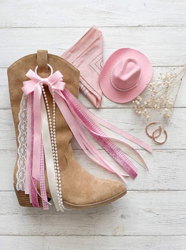 Pink Cowgirl Boot Bows - Layered Ribbon & Pearl Western Accessories (2 Pack)