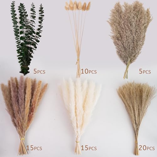 Dried Pampas Grass Bouquet - Boho Floral Centerpiece with Eucalyptus