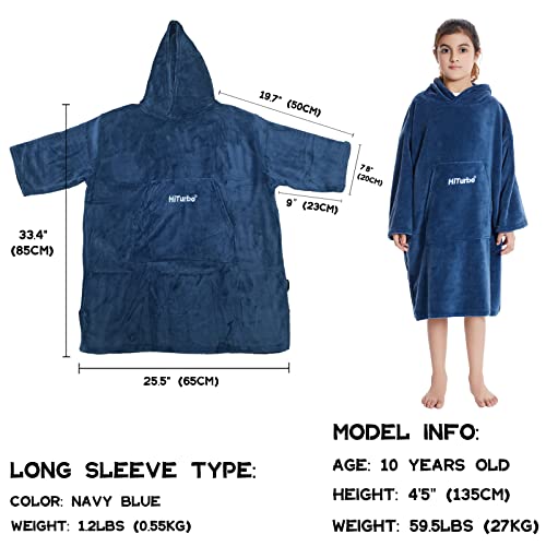 Kids Hooded Changing Poncho - Plush Fleece Surf Robe for Boys and Girls 5-12Y