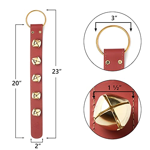 Leather Sleigh Bell Door Hanger with 5 Brass Bells for Holiday Decor