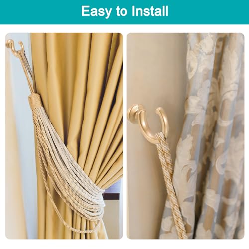 Aluminum Alloy Curtain Holdbacks, Wall Mounted Drapery Hooks - 4 Pack
