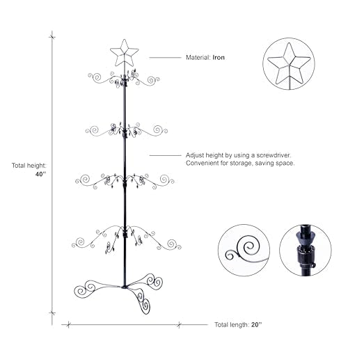 HOHIYA Black 3 Ft Ornament Display Tree Stand with 56 Hooks for Christmas & Holiday Decor