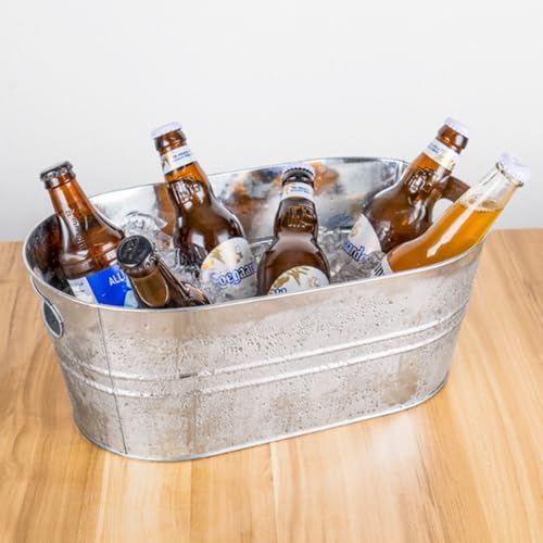3-Gallon Galvanized Metal Beverage Tub with Handles for Parties & Cold Drinks
