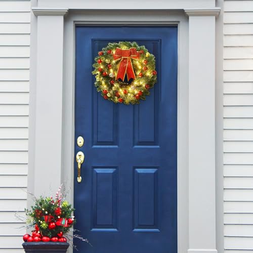 16-Inch Pre-Lit Christmas Wreath with Metal Hanger and LED Lights