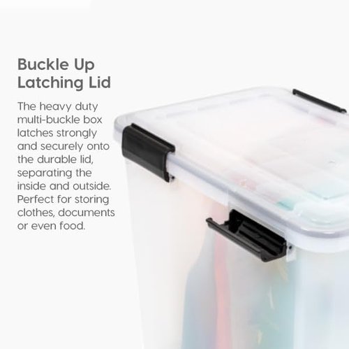 IRIS USA WeatherPro 103 Qt Storage Bins - BPA-Free Plastic with Tight Latch & Seal, 2 Pack - Clear/Black
