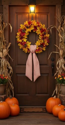 Orange Striped Wreath Sash for Front Door - 5.12" x 54" Fall Decor