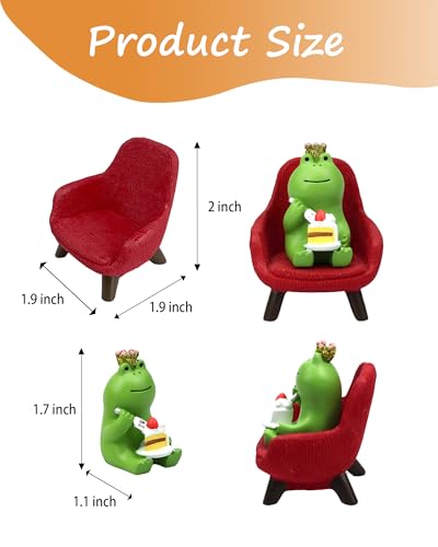 Miniature Frog Eating Cake Figurine on Red Sofa Desk Decoration