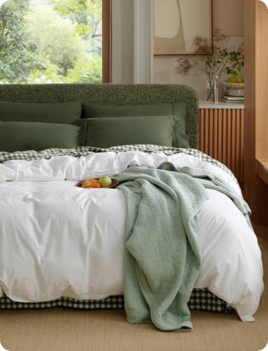 King Size Washed Cotton Duvet Cover - Natural White, 8 Ties, Zipper