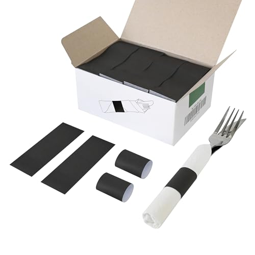 Self-Adhesive Paper Napkin Bands, 2000 Pack, Black Silverware Wraps