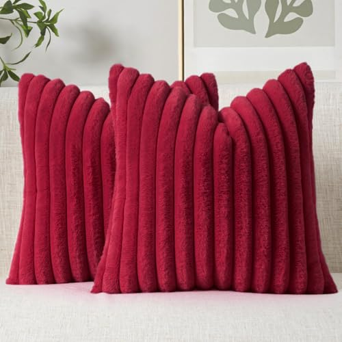 MIULEE Burgundy 18x18in Faux Fur Throw Pillow Covers Set of 6 – Hidden Zipper