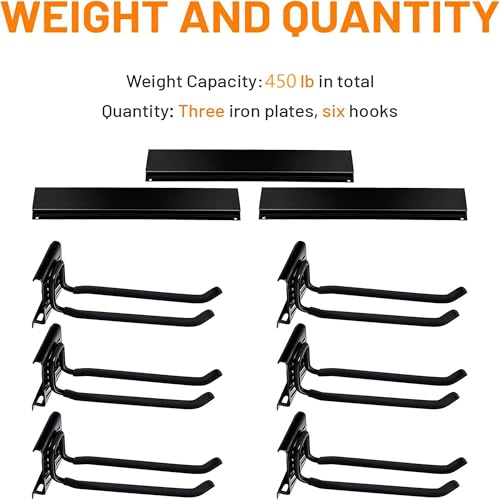 Heavy Duty Garage Tool Storage Rack Wall Mount System with 6 Adjustable Hooks and 48-Inch Track