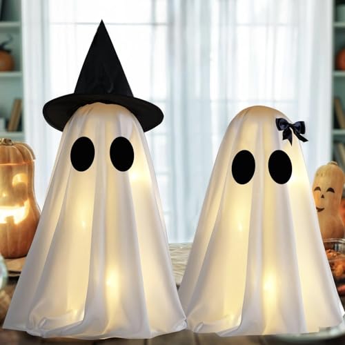 Lighted Halloween Ghost Decorations with Timer - Set of 2 Indoor Decor