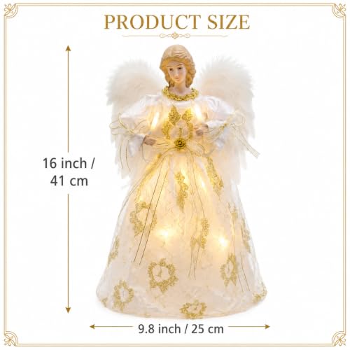 Vertintong Cute Style 16-Inch Lighted Angel Christmas Tree Topper - White Angel Decor