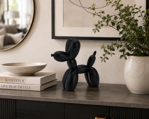 4-Inch Matte Black Balloon Dog Sculpture Resin Statue for Home Decor