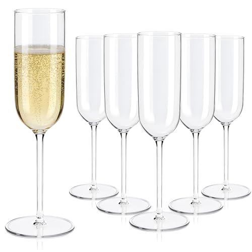 LEYIQU Clear Plastic Champagne Flutes Set of 24, 6 oz Reusable & Disposable