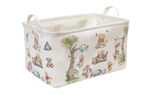 Large Foldable Canvas Storage Basket with Waterproof Interior - White Bear