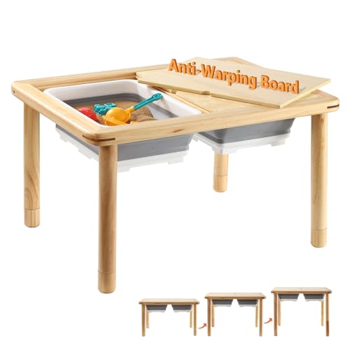 Wooden Sensory Table for Toddlers, 3-Level Adjustable Height Activity Table