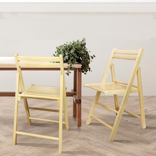 Solid Wood Folding Chairs - 2-Piece Set, Natural Finish