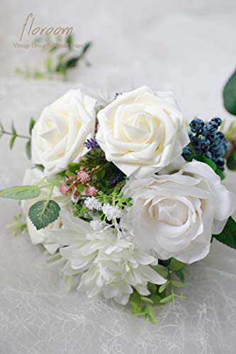 25-Piece Artificial Foam Roses with Stems for DIY Wedding Bouquets & Decor