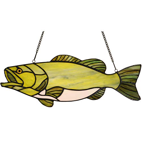 Largemouth Bass Fish Stained Glass Sun Catcher Window Panel, Handmade 16x6