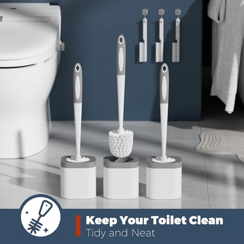 3-Pack Compact Toilet Brush and Holder Set with Crevice Brushes - White