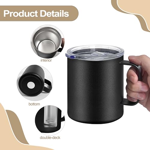 16 Pack Stainless Steel Insulated Coffee Mugs with Handles - 12oz Double Wall Vacuum Tumblers, Black