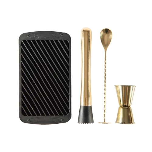 3-Piece Gold Bartender Set with Muddler, Cocktail Spoon & Jigger - Professional Bar Tools