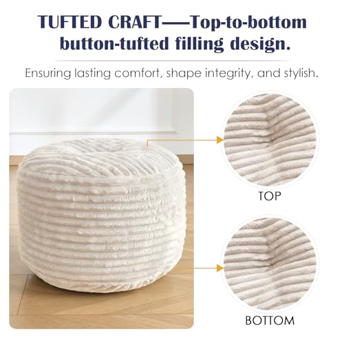 Round Corduroy Pouf Ottoman - 20x15 Inch Memory Foam Footrest for Living Room