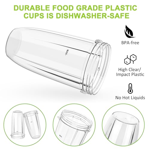 32 oz Blender Cups - 2 Pack Replacement Set for 600W and 900W Blenders