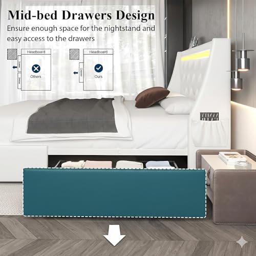 5-Piece Queen Bedroom Furniture Set with LED Bed, Vanity and Bookshelf