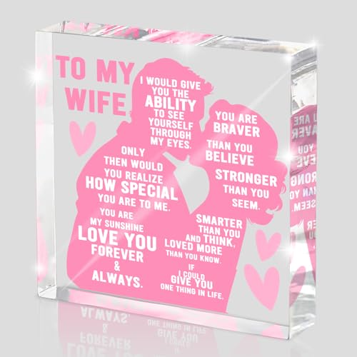 Deep Rose Pink Heartfelt Wife Gift Plaque from Husband Anniversary Valentine's Day Keepsake