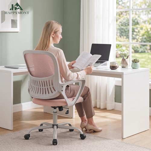 Ergonomic Mesh Office Chair with Lumbar Support and Adjustable Height - Pink