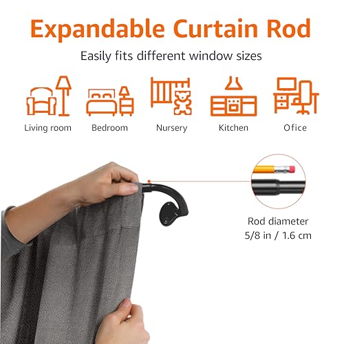 Adjustable Room Darkening Blackout Curtain Rod - 28 to 48 Inch, Black