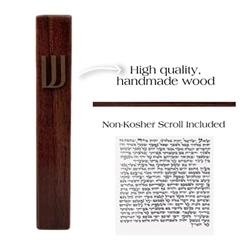 7-Inch Wooden Mezuzah Case for Door - Modern Peel and Stick Jewish Decor