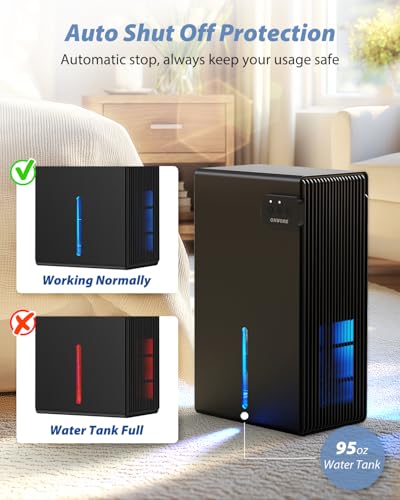 Quiet Electric Dehumidifier 95 OZ with Auto Shut Off and LED Lights for Bedroom and Basement
