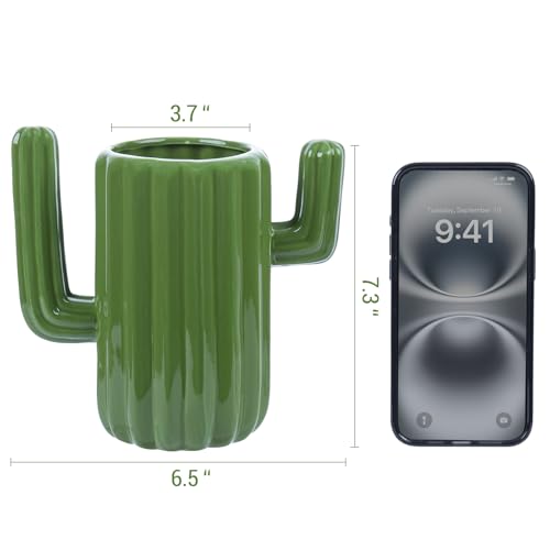 Vibrant Green Ceramic Cactus Utensil Holder - Southwestern Kitchen Organizer