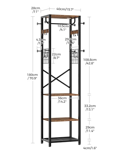 Industrial Hall Tree Coat Rack with Shelves and Hanging Rail