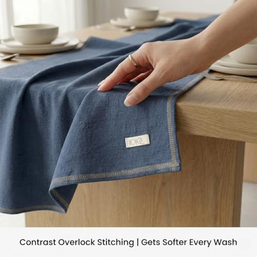 Jojomia Indigo Blue Turkish Cotton Table Runner 27x70in, Farmhouse Decor, Machine Washable